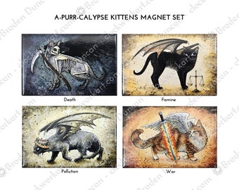 The Four Kittens of the A-purr-calypse Magnet Set - Watercolour Halloween Cat