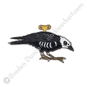 Nevermore Glow in the Dark Enamel Pin: Watercolour Horror Raven Skeleton