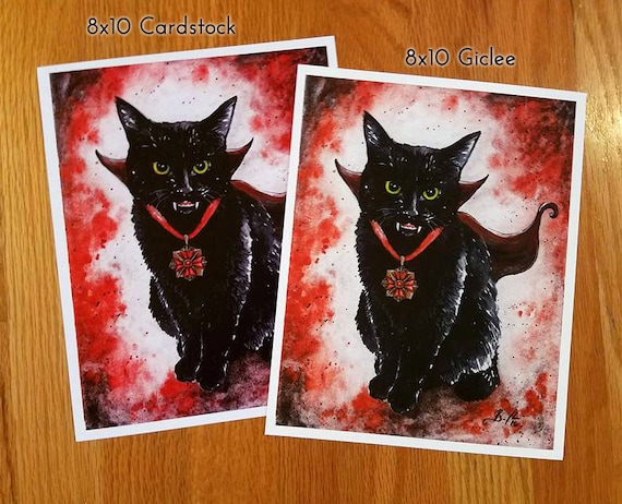 吸血鬼の子猫：水彩画による黒猫のファインアートプリント