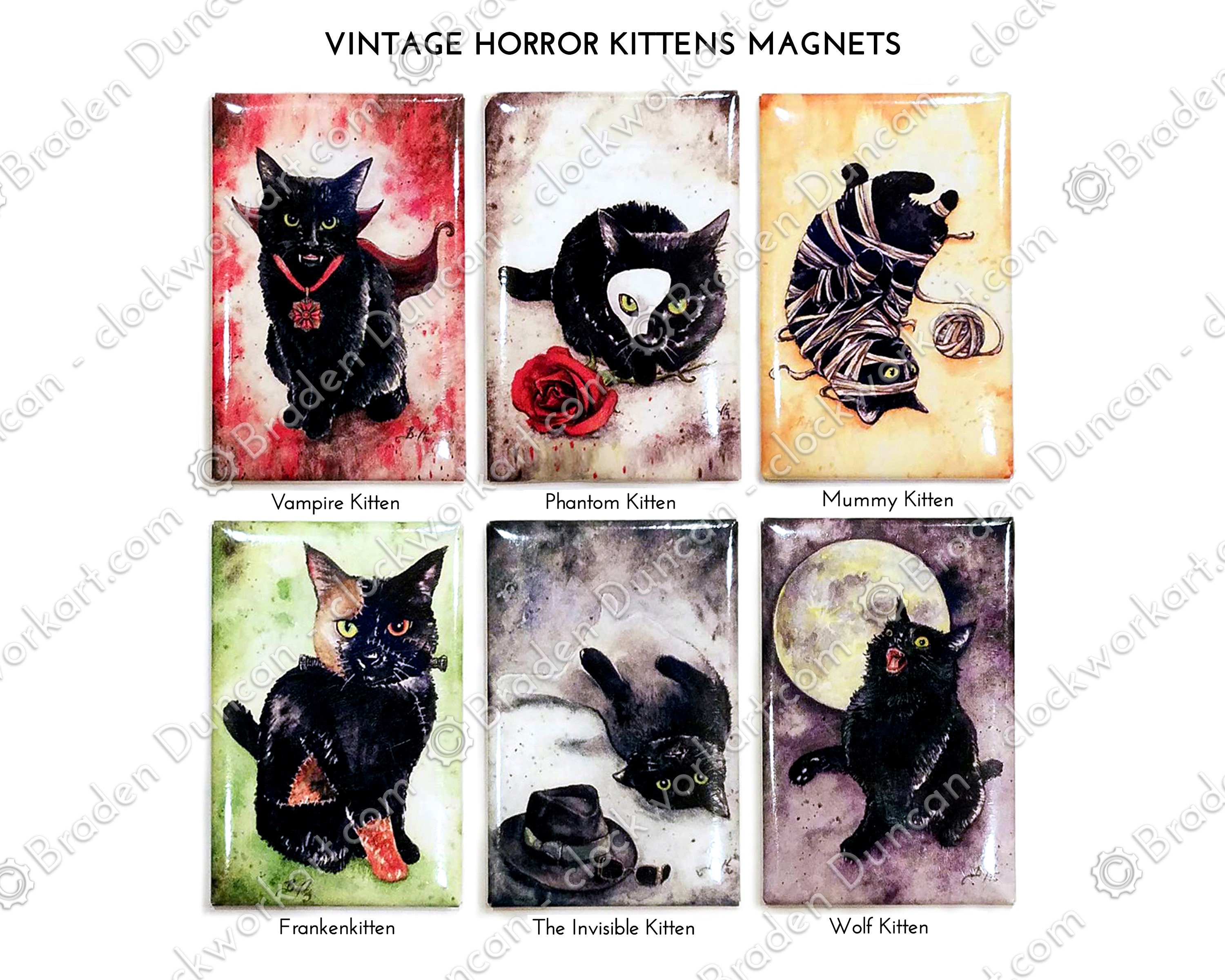 Vintage Horror Movie Monster Kitten Magnets: Watercolour Black - Etsy Israel