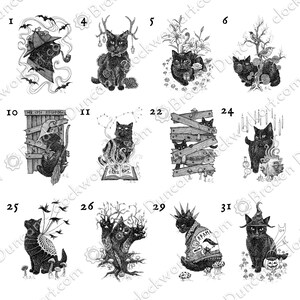 INKittens 2022 : cartes de correspondance pliées, dessins d'Halloween de chats noirs