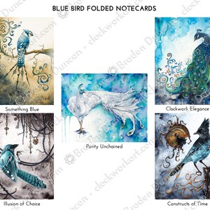 Cartes de correspondance pliées Blue Bird, cartes de voeux Steampunk paon geai bleu