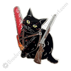 Zombie Killer Kitten Enamel Pin: Watercolour Slasher Horror Black Cat