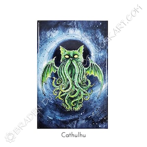 Cathulhu Magnet: Watercolour Horror Octopus Lovecraft Cat