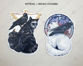 Kittens + Crows Die Cut Vinyl Stickers: Watercolour Crow Cat