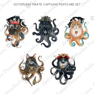 Tarjetas postales de capitán pirata Octopussy: tarjetas Steampunk con forma de gato y pulpo
