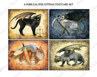 The Four Kittens of the A-purr-calypse Postcard Set - Fine Art Watercolour Cat Cards