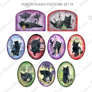 Juego de postales de gatos venenosos IV: tarjetas de gato negro de la naturaleza de la bruja mística