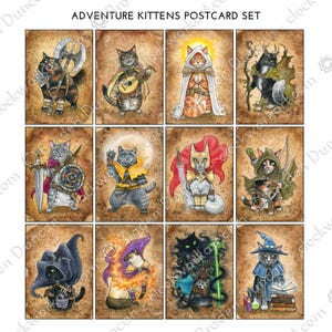 Abenteuer Kätzchen Postkarten - Fantasy D&D Katzenkarten