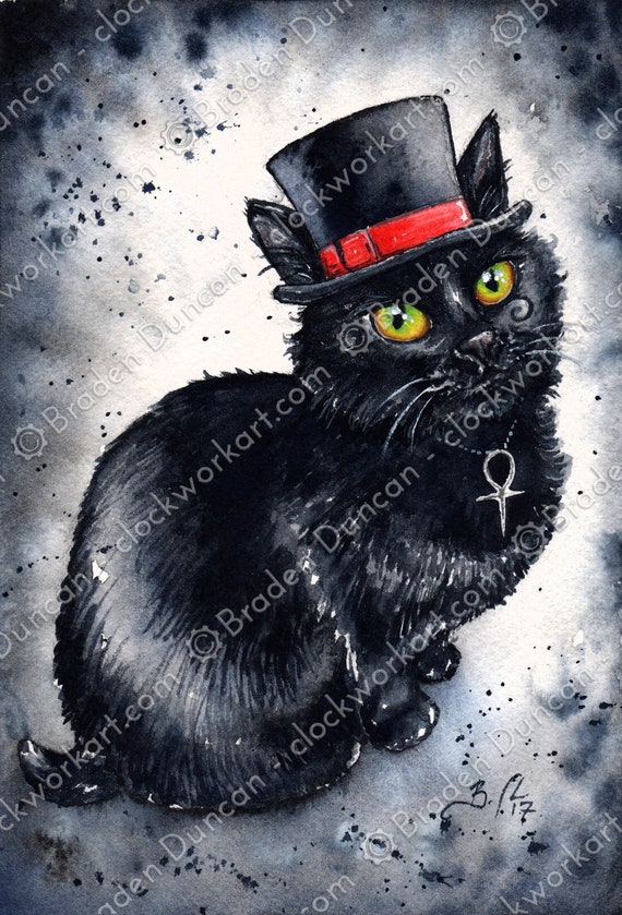 Death Kitten - Fine Art Watercolour Fantasy Black Cat Print