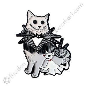 Cat Skellington Glow-in-the-Dark Enamel Pin: Watercolour Horror Skeleton Cat