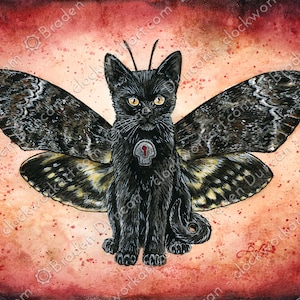 Totenkopf Falke MotteMeow - Aquarell Steampunk Motte Katze Druck