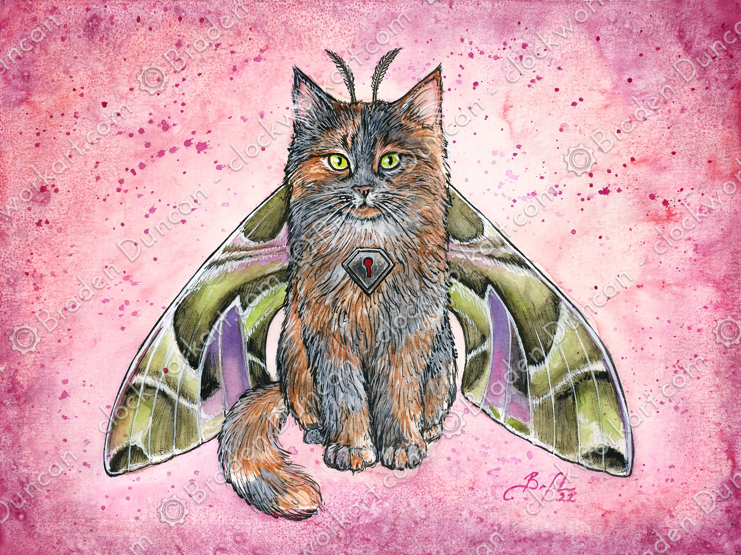 Oleander Hawk Mothmeow - Watercolour Steampunk Moth Cat Print - Etsy
