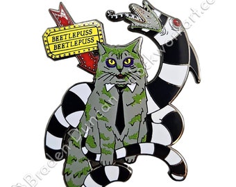 Beetlepuss Enamel Pin: Watercolour Horror Halloween Cat