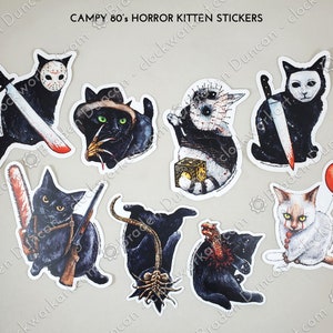 80's Horror Kitten Die Cut Vinyl Stickers: Watercolour Horror Black Cat