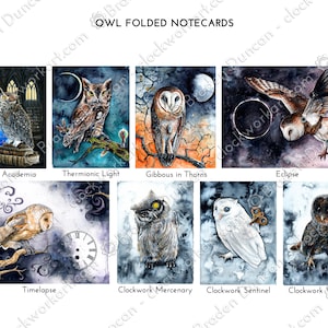Cartes de correspondance pliées hibou, cartes de voeux steampunk