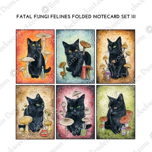 Juego de tarjetas plegables de felinos y hongos fatales III: tarjetas de gato negro de Mushroom Nature