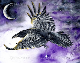 One for Sorrow: Impresión artística de acuarela de un pájaro