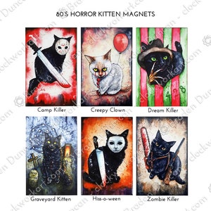 80s Horror Monster Kitten Magnets: Watercolour Black Cat