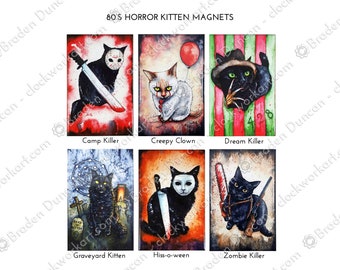 80s Horror Monster Kitten Magnets: Watercolour Black Cat