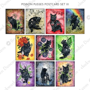 Poison Pusses Postcards Set III - Mystical Witch Nature Black Cat Cards