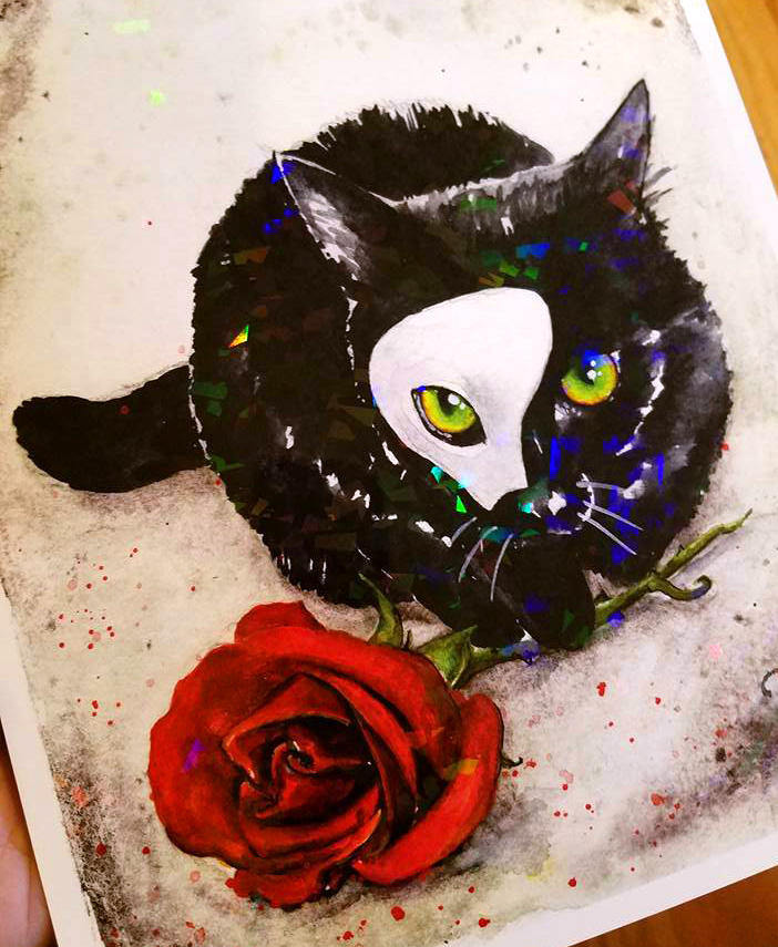 幻の子猫：水彩画による黒猫のファインアート - Etsy 日本