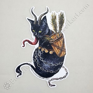 Krampuss Die Cut Vinyl Sticker: Watercolour Black Cat Holiday Christmas