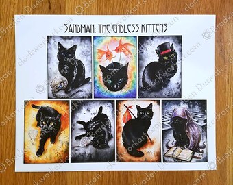 夢の子猫 - 水彩画ファンタジー黒猫プリント - Etsy 日本