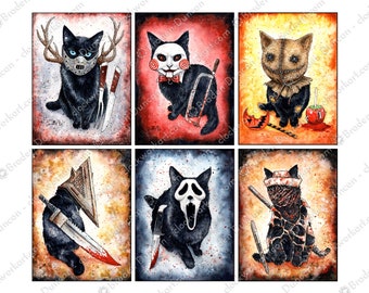 Contemporary Horror Kittens 11x14 Print - Fine Art Watercolour Black Cat Print
