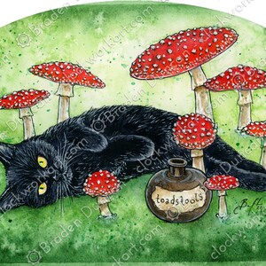 Fatal Fungi Felin : champignons vénéneux - impression aquarelle de champignons chat noir magiques Wicca