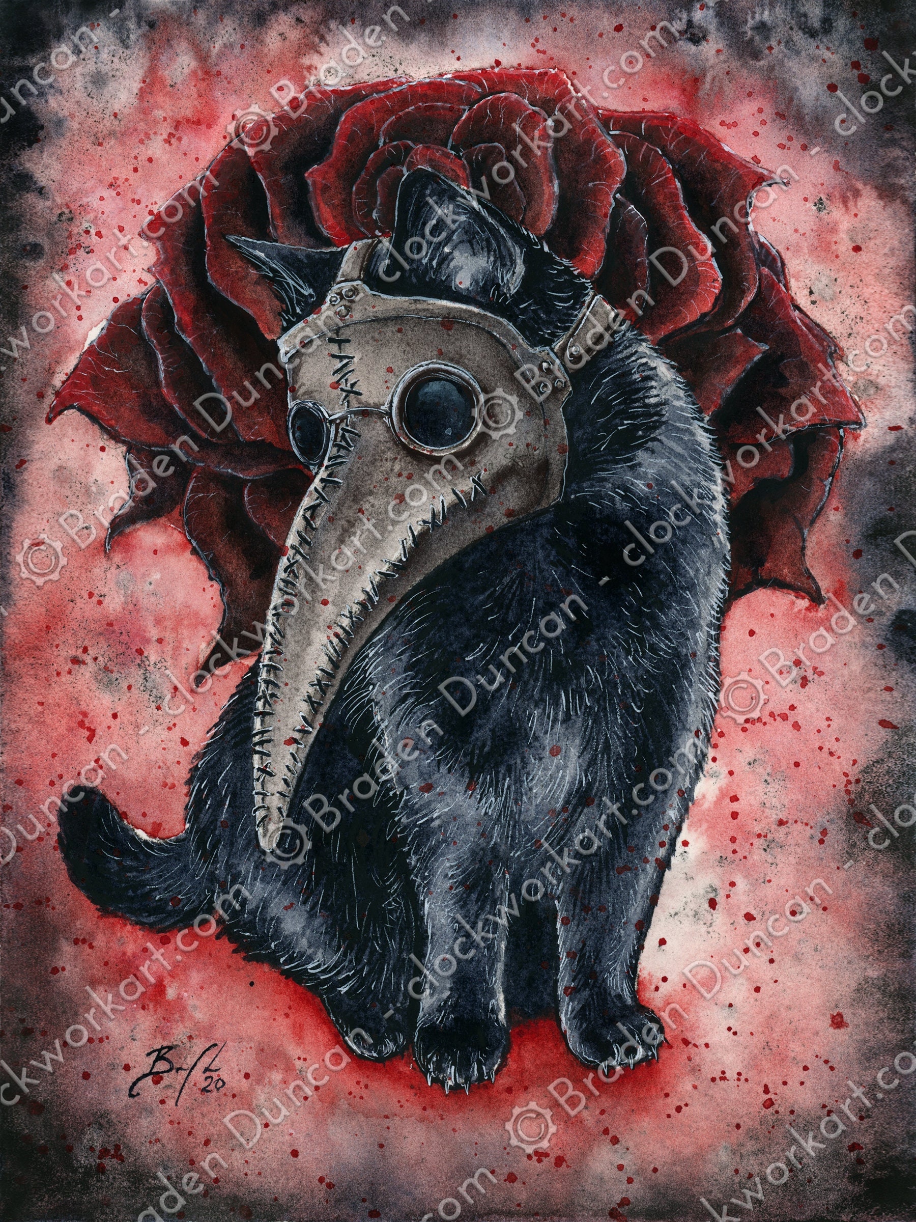 We All Fall Down - Watercolour Plague Doctor Black Cat Print - Etsy