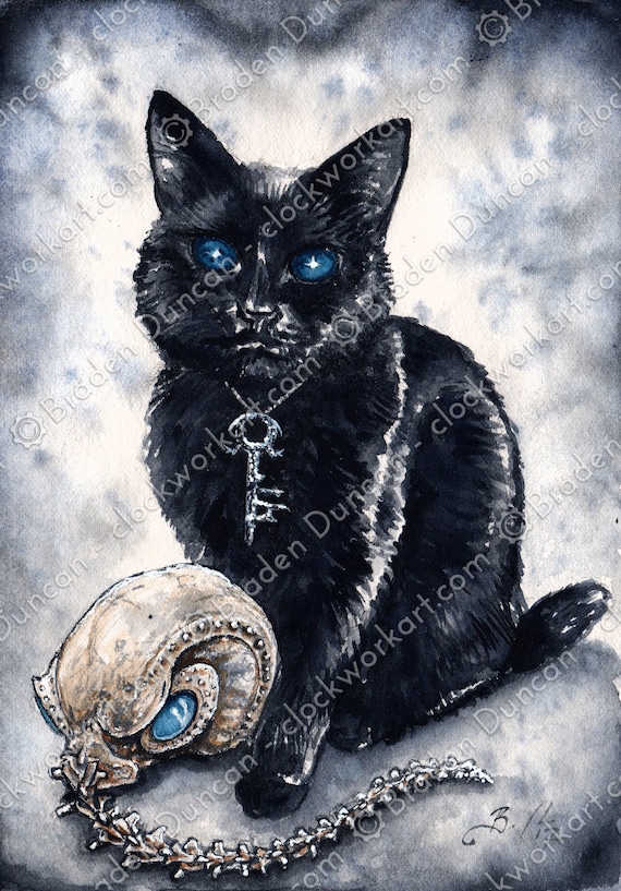 夢の子猫 - 水彩画ファンタジー黒猫プリント - Etsy 日本