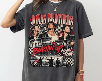 Jonas Brothers Burnin Up Graphic T-Shirt, Vintage Style Concert Collage, Unisex Music Tee