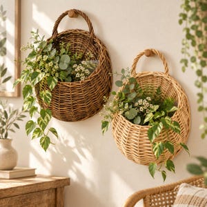 Handwoven Wicker Wall Planter Basket – Hanging Rattan Flower Pot for Indoor Outdoor Decor