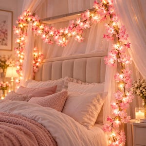 Ljusslingor för körsbärsblommor, rosa blomstergirlande, varmvita LED-vinrankeljus, sovrumsdekor, bröllops- och festdekoration