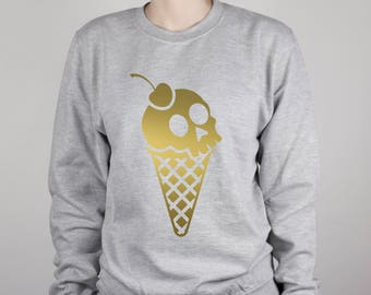 Mono Skull Ice Cream Unisex Sweatshirt - Halloween - Rock - Gold - Clothing - Fashion - P109b