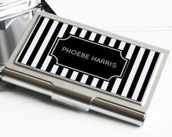 Stripe Print Business Card holder - square pattern business card case - personalised Graduation Gift - personalized coworker gift - P16