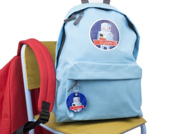 Personalised Robot Child's Backpack School Bag - rucksack - back to school - Keyring