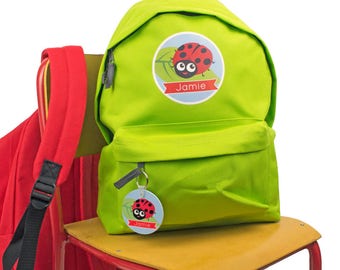 Personalised Ladybird Child's Backpack School Bag - rucksack - back to school - Keyring - Beetle - Bug