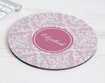 Damask Print Mouse Mat – personalised mouse pad – round mousepad – desk decor - personalized graduation gift - coworker gift - p09