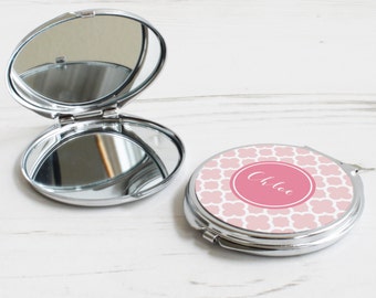 Clover Print Mirror – personalised compact mirror – clover pattern mirror – personalised bridesmaid gift – personalized pocket mirror - P05