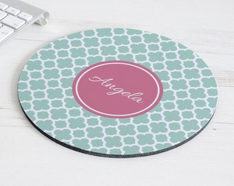 Clover Print Mouse Mat – personalised mouse pad – round mousepad – desk decor - personalized graduation gift - coworker gift - p05