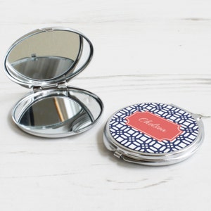 Weave Print Mirror personalised compact mirror weave pattern mirror personalised mothers day gift personalized pocket mirror P14 image 1