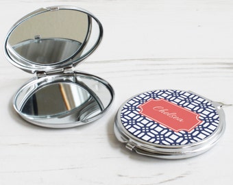 Weave Print Mirror – personalised compact mirror – weave pattern mirror – personalised mothers day gift – personalized pocket mirror - P14