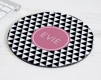 Triangle Print Mouse Mat – personalised mouse pad – round mousepad – desk decor - personalized graduation gift - coworker gift - p03