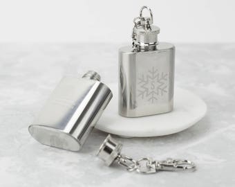 Snowflake Initial Mini Hip Flask Keyring - Christmas Gift - [E-E10024-P131B]