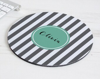 Stripe Print Mouse Mat – personalised mouse pad – round mousepad – desk decor - personalized graduation gift - coworker gift - p16