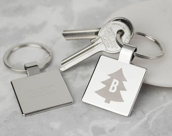 Initial Christmas Tree Keyring - stocking filler - [E-E05580-P130B]