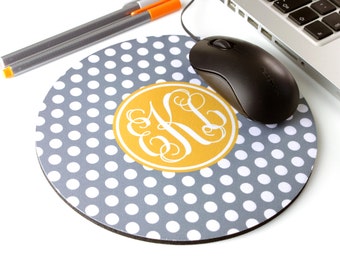 Polka Dot Print Mouse Mat – personalised mouse pad – round mousepad – desk accessories - personalized graduation gift - coworker gift - p06