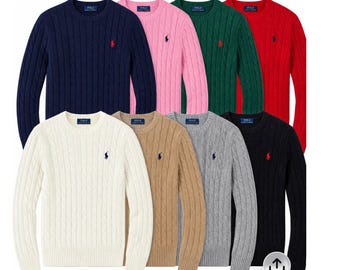Suéter masculino Ralph Lauren de gola redonda com trama de tricô